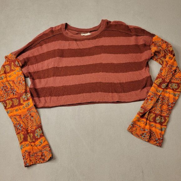 Free People Tops - Free People Jamie Tee Moody Combo Small Cropped Top Long Sleeves